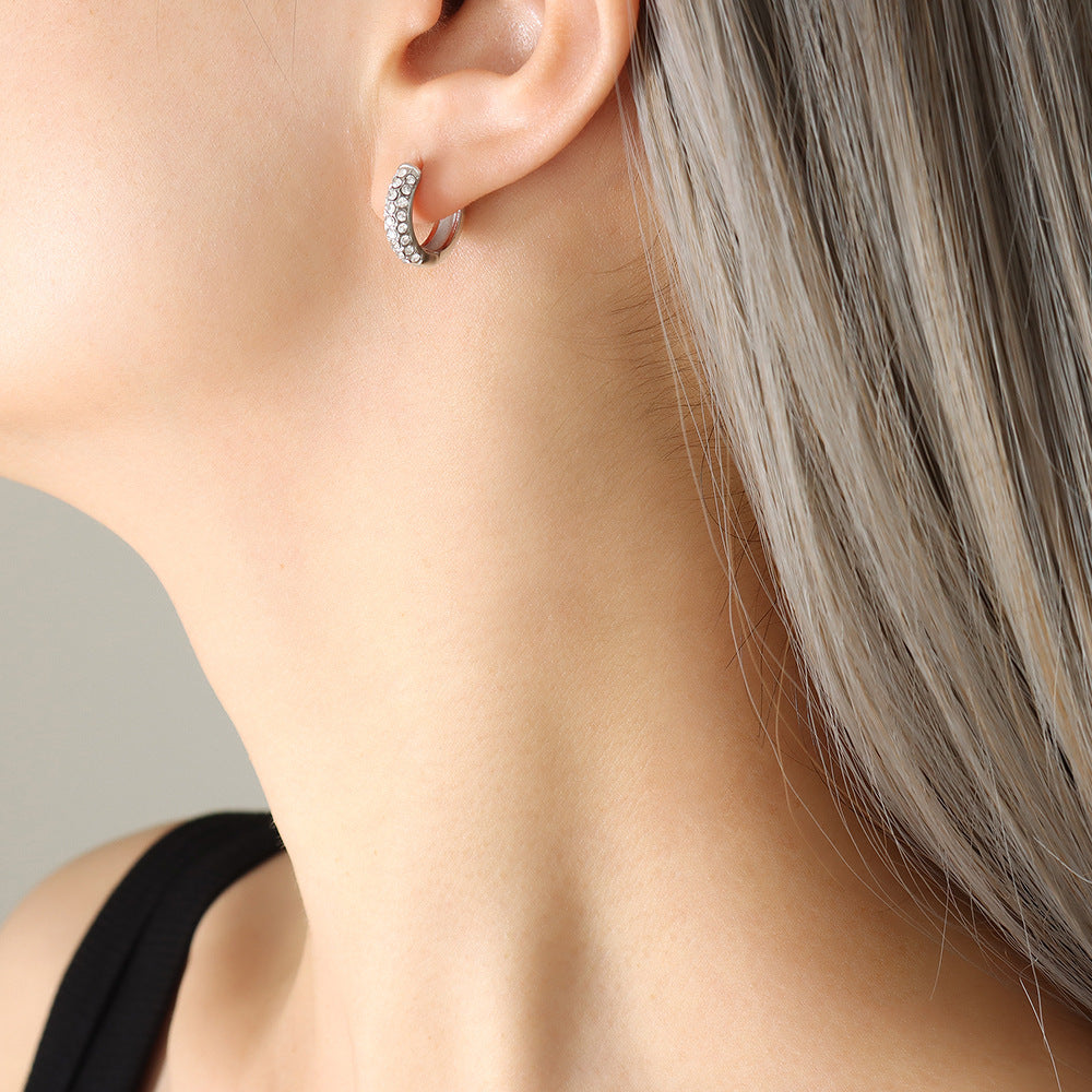 Stainless Steel Zircon Hoop Earrings Set | Modern Minimalist Sparkling Fashion Jewelry