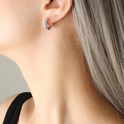 Stainless Steel Zircon Hoop Earrings Set | Modern Minimalist Sparkling Fashion Jewelry
