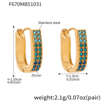 U-Shaped Geometric Zircon Earrings | Stainless Steel Micro Paved Colorful Hoop Earrings | Minimalist Modern Fashion Jewelry
