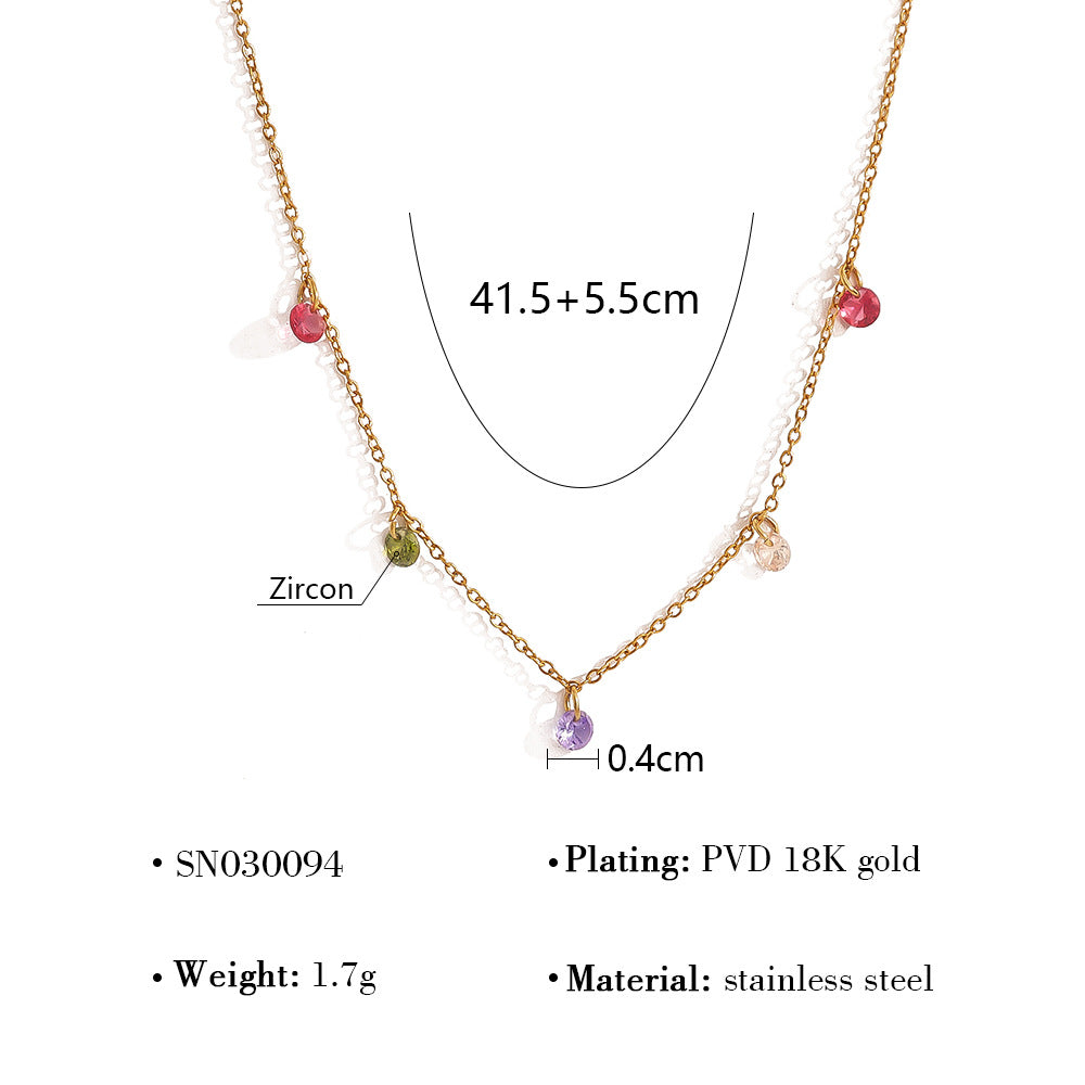 18K Gold Plated Stainless Steel Oval & Round Crystal Pendant Necklace | Colorful Zircon & Rose Quartz Jewelry for Women