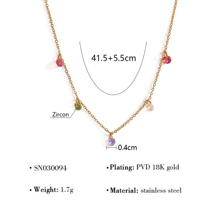 18K Gold Plated Stainless Steel Oval & Round Crystal Pendant Necklace | Colorful Zircon & Rose Quartz Jewelry for Women