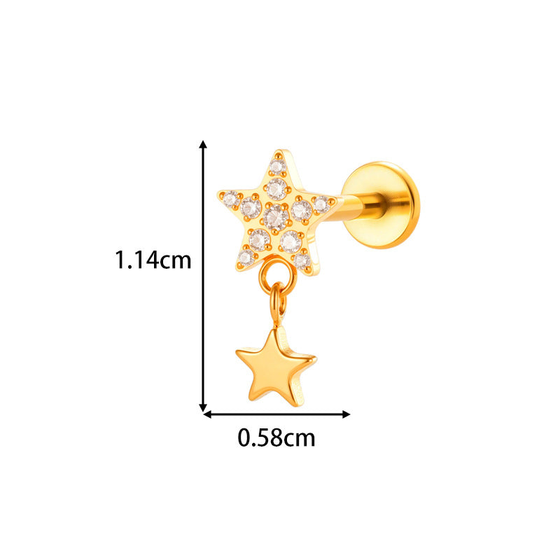 G23/F136 Titanium Star & Teardrop Dangle Flat Back Internally Threaded Labret Studs | Hypoallergenic Piercing Jewelry for Lip, Ear, Cartilage