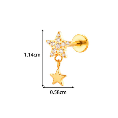 G23/F136 Titanium Star & Teardrop Dangle Flat Back Internally Threaded Labret Studs | Hypoallergenic Piercing Jewelry for Lip, Ear, Cartilage