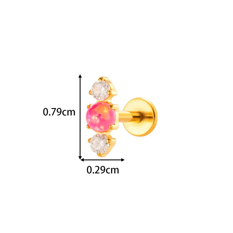 G23/F136 Titanium Opal Flat Back Labret Stud | Colorful Opal Piercing Jewelry for Lip & Ear