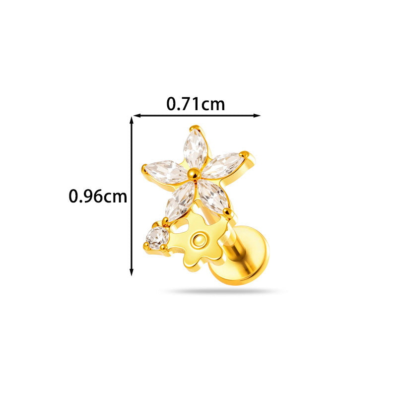 Titanium Labret Stud for Lip & Cartilage Piercing – CZ Flat Back Jewelry (Implant Grade ASTM F136)