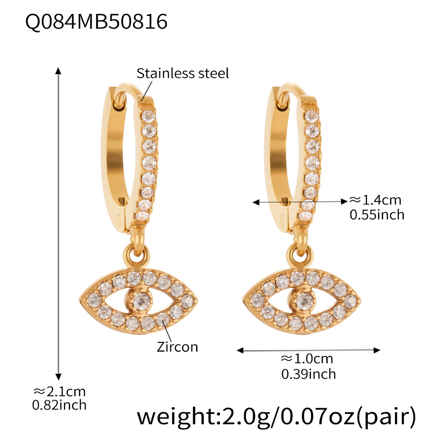 Evil Eye Zircon Hoop Earrings | Stainless Steel Minimalist Smooth Surface Earrings | Trendy Fashion Jewelry Gift