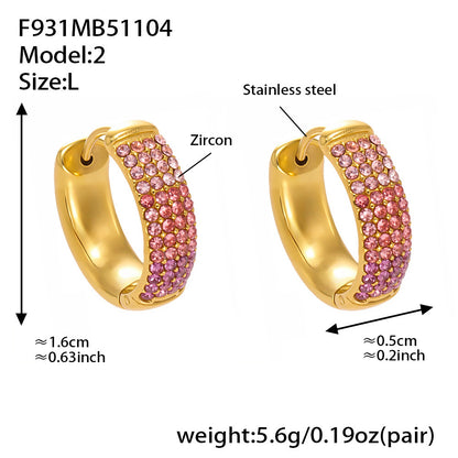 Stainless Steel Geometric Round Zircon Earrings – Multicolor Sparkle Hoop Earrings | WANTI Jewelry