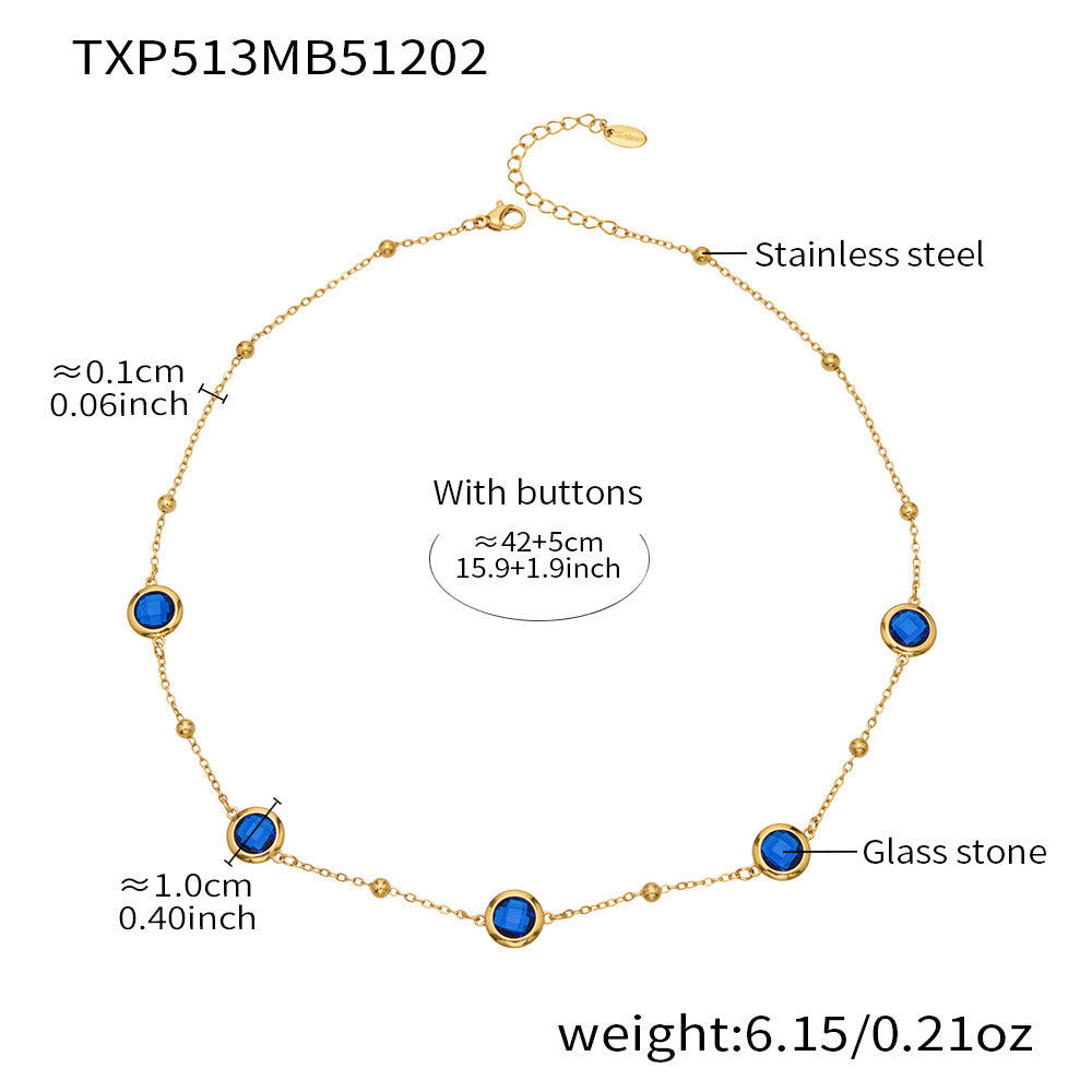 Candy Color Glass Stone Jewelry Set – Stainless Steel Necklaces, Bracelets & Earrings