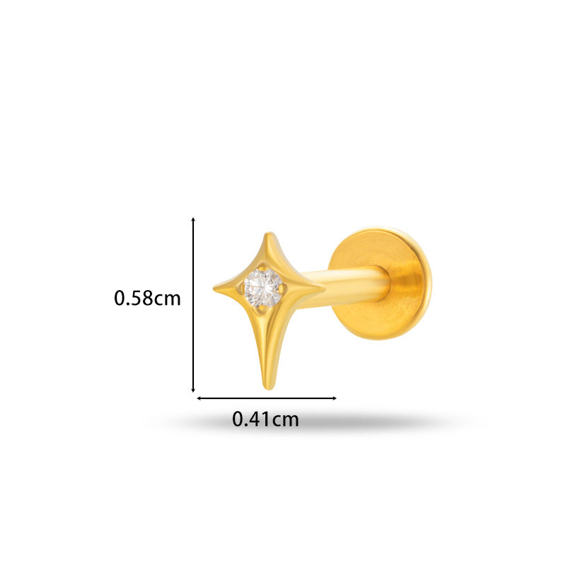 G23/F136 Titanium Moon & Star Push Pin Stud – Flat Base Lip & Ear Cartilage Piercing Jewelry | 12 Styles