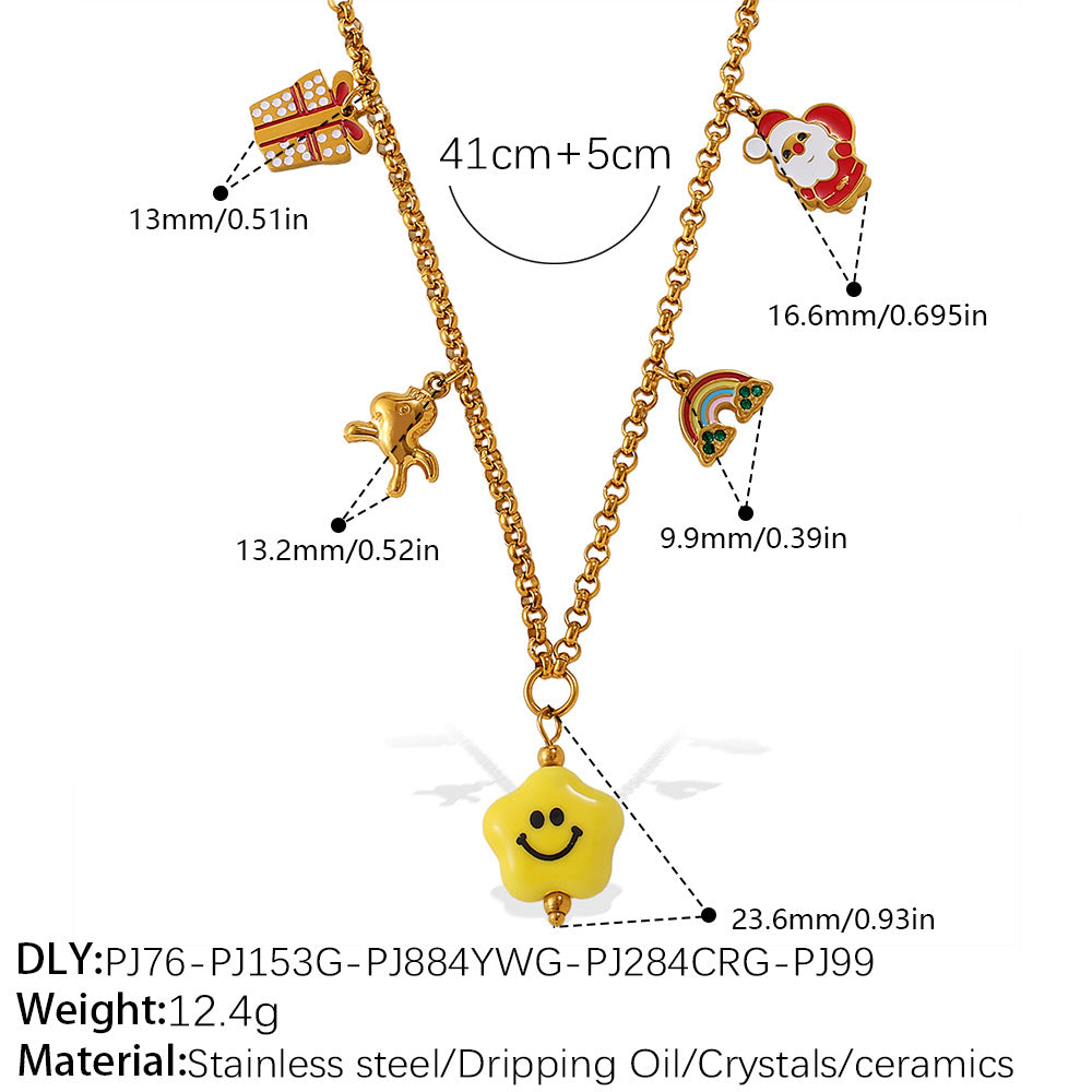 Gold Stainless Steel Christmas Holiday Pendant Tassel Necklace | Festive Fashion Jewelry