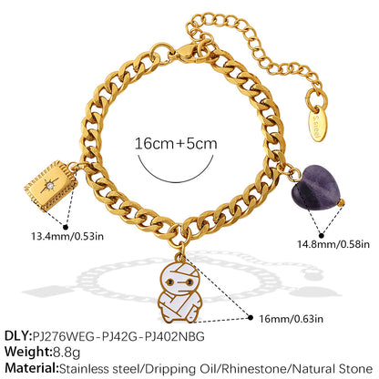 Gold-Plated Stainless Steel Halloween / Christmas Heart & Tree Tassel Pendant Bracelet | Elegant Festive Jewelry