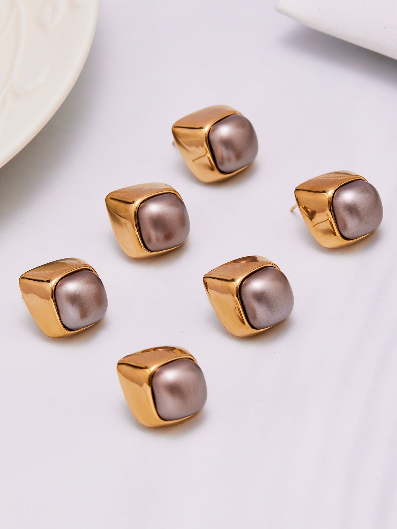 Geometric Smooth Pearl Stainless Steel Stud Earrings – Minimalist Chic Jewelry | WANTI Jewelry