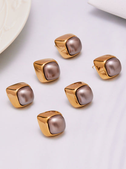 Geometric Smooth Pearl Stainless Steel Stud Earrings – Minimalist Chic Jewelry | WANTI Jewelry