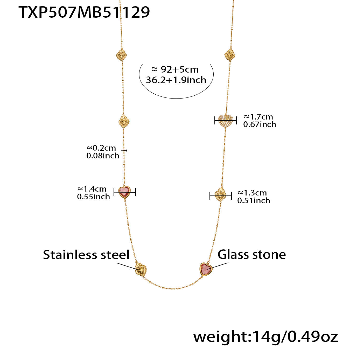 Sparkling Heart Glass Necklace & Earrings Set – Colorful Long Pendant Chain · Stainless Steel Hypoallergenic Jewelry