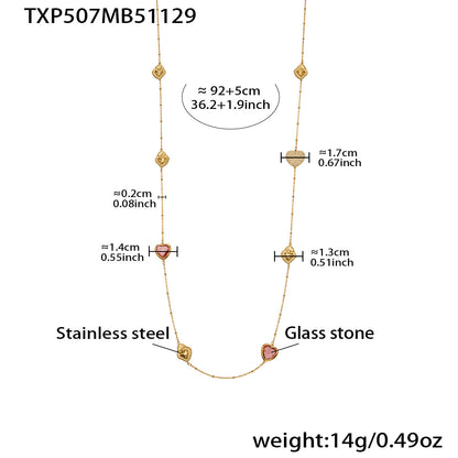 Sparkling Heart Glass Necklace & Earrings Set – Colorful Long Pendant Chain · Stainless Steel Hypoallergenic Jewelry