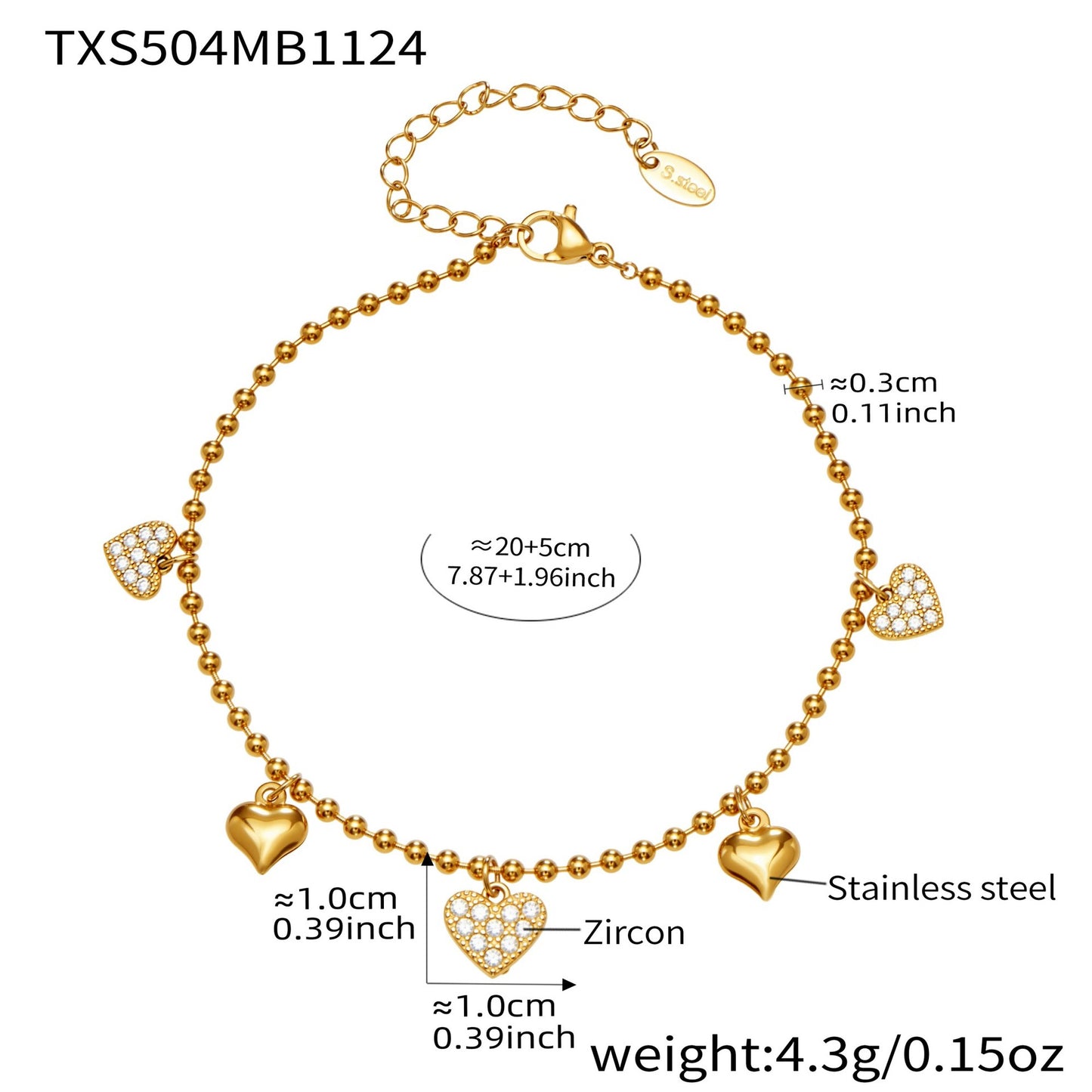 Hollow Heart Zircon Stainless Steel Necklace Bracelet Anklet Earrings – Minimalist Romantic Jewelry Set