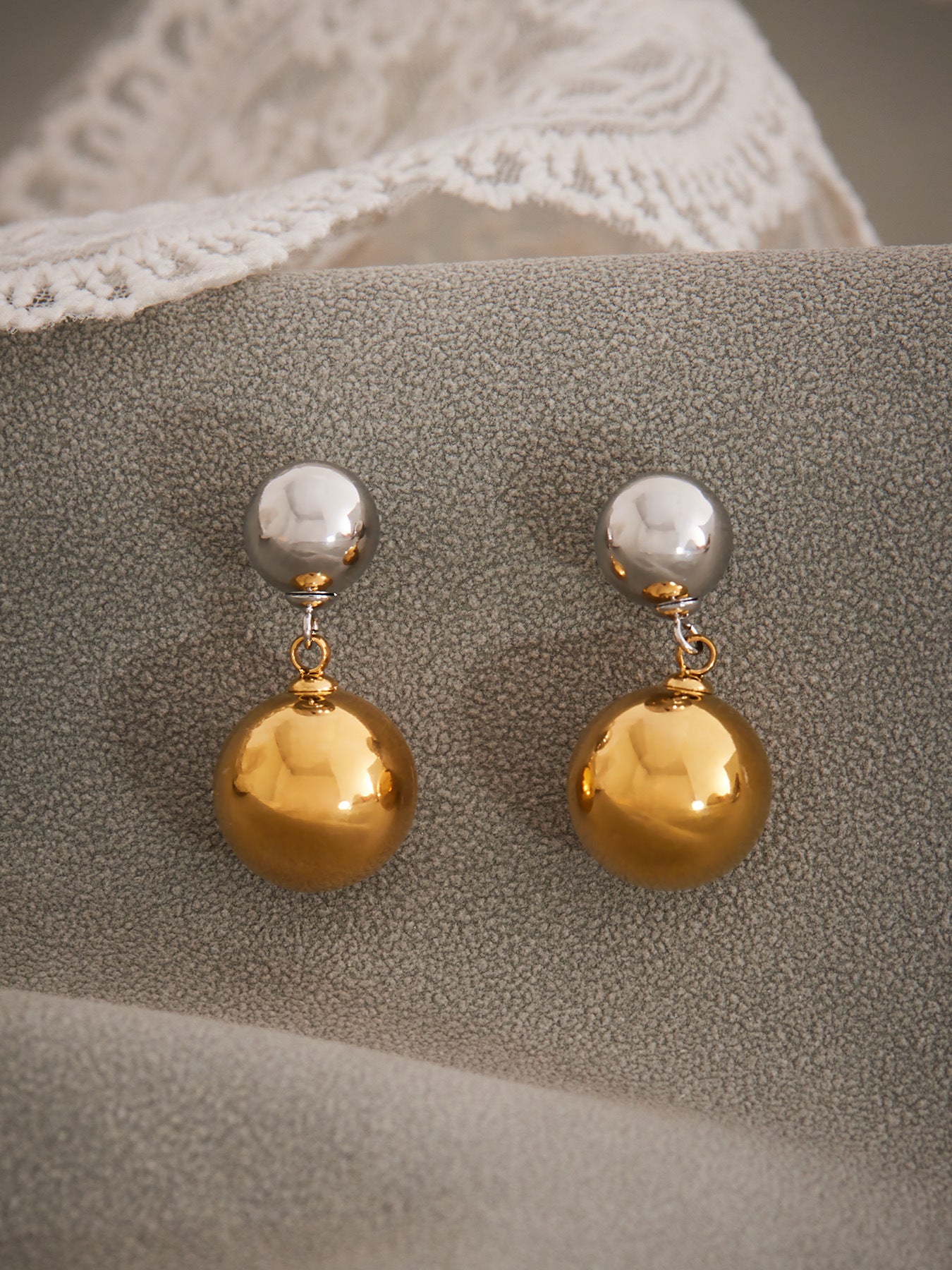 Stainless Steel Two-Tone Ball Drop Earrings – Modern Minimalist Statement Dangle Earrings