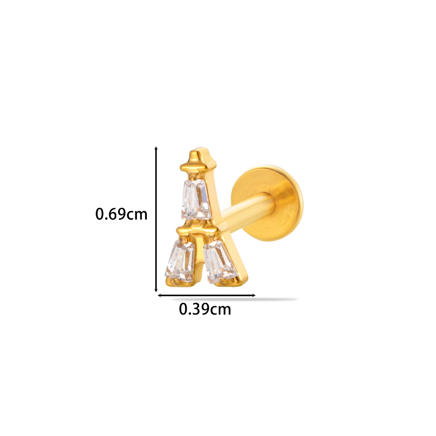 F136 Titanium Zircon Labret Studs | Internally Threaded Cartilage Piercing Jewelry in Gold & Silver