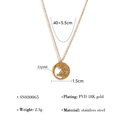 18K Gold Plated Stainless Steel Heart Crystal Pendant Necklace – Elegant Layered Design Jewelry for Women