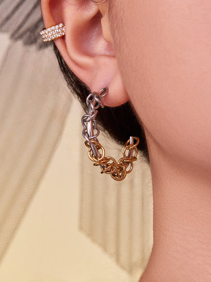 Stainless Steel Two-Tone Twisted Hoop Earrings – Fashion Statement Chunky Spiral Design | WANTI Jewelry