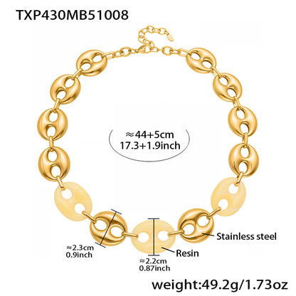 Colorful Resin Pig Nose Pendant Jewelry Set – Stainless Steel Necklace, Bracelet & Earrings | Trendy Chunky Chain Fashion Accessories