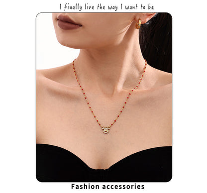 Gold Stainless Steel Christmas Bell & Reindeer Zircon Pendant Necklace | Festive Holiday Jewelry Gift