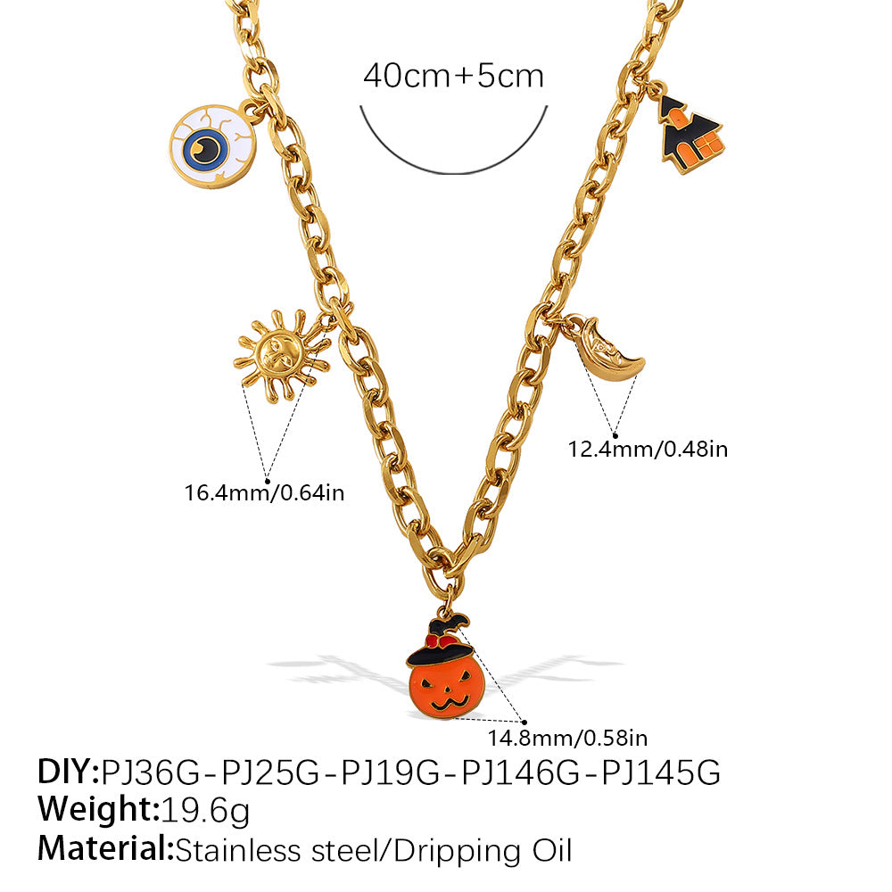 Holiday Collection – Gold Plated Stainless Steel Multishape Pendant Tassel Necklace | Halloween & Christmas Jewelry