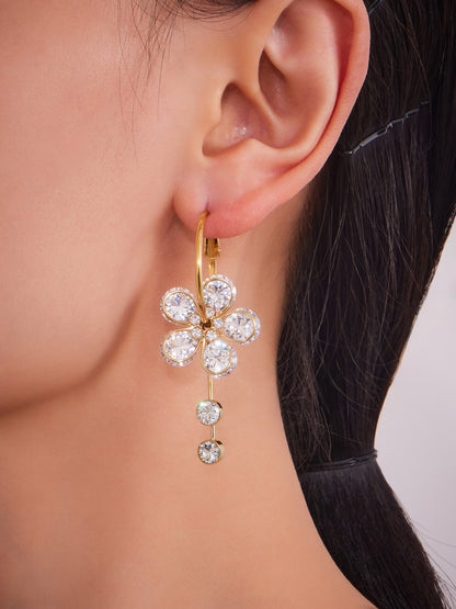 Floral Teardrop Zircon Drop Earrings – Stainless Steel Statement Jewelry for Women