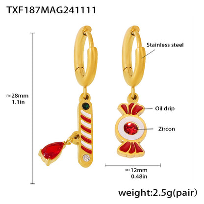 Gold Stainless Steel Christmas Candy Apple Multi-Layer Necklace, Bracelet & Asymmetric Earrings – Holiday Jewelry Gift Set