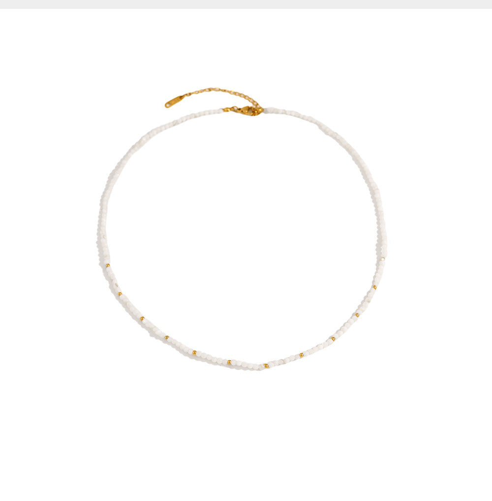 18K Gold Plated Titanium Steel Pearl & Shell Beaded Flower Pendant Necklace | Elegant Fashion Jewelry