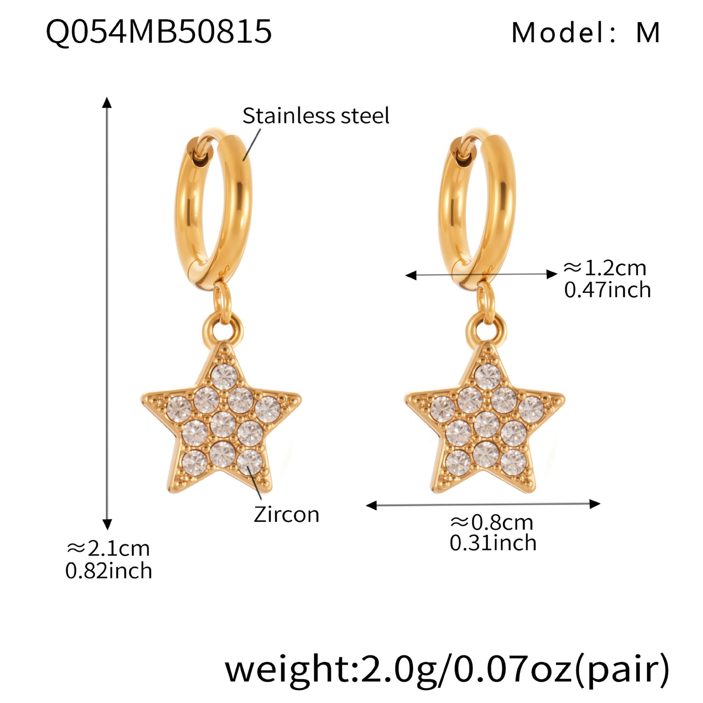 Gold Stainless Steel Five-Pointed Star Zirconia Hoop Earrings Set | Layered Star Earrings | High-Shine Statement Jewelry for Women