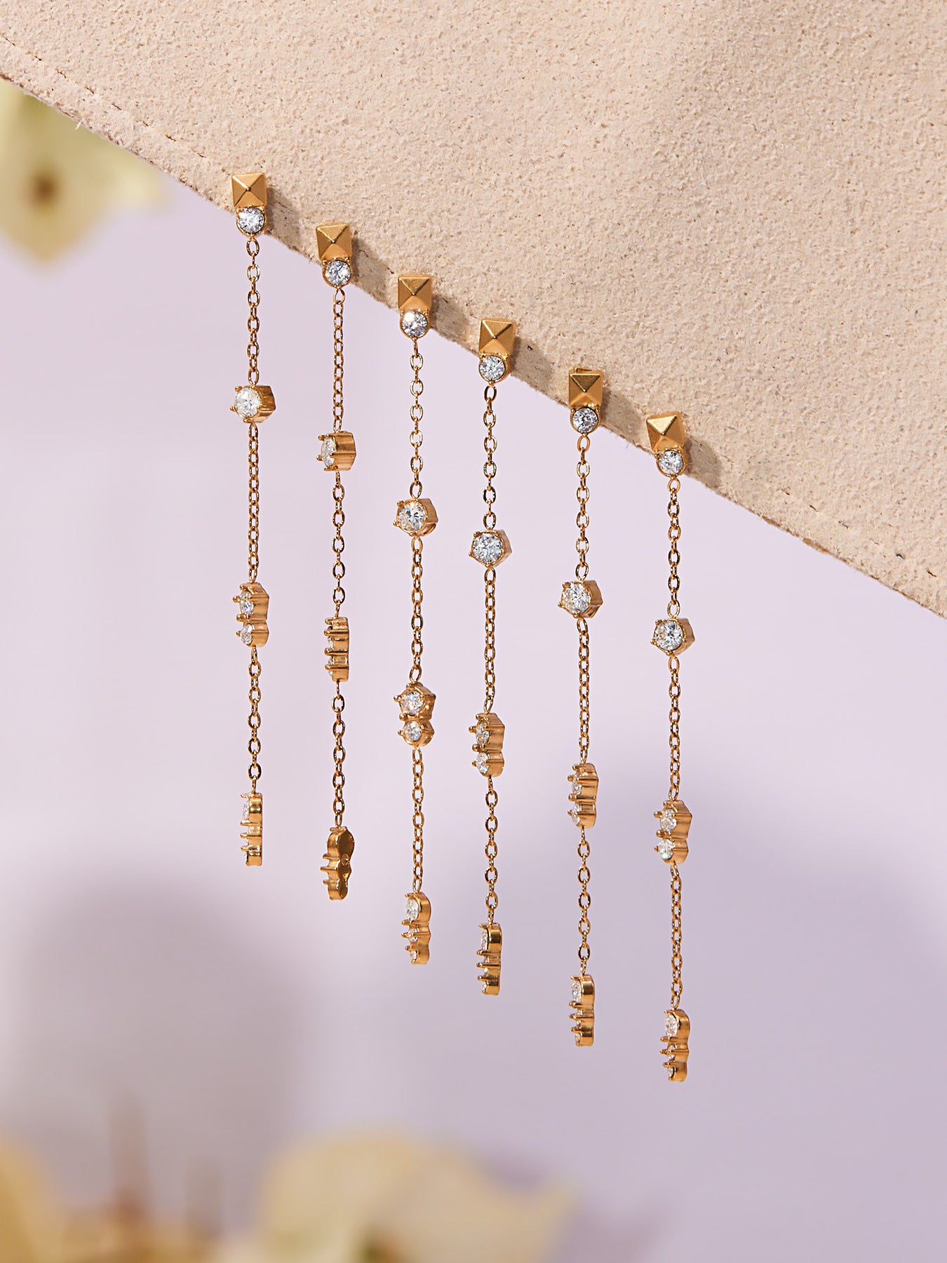 Stainless Steel Tassel Zircon Earrings – Elegant Geometric Dangle Chain Earrings | WANTI Jewelry