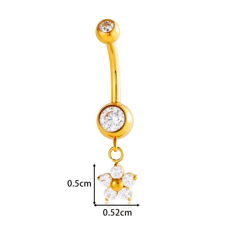 G23/F136 Titanium Internally Threaded Dangle Navel Ring with Zircon Charms — Butterfly, Moon, Flower, Heart & Snake Designs | Hypoallergenic Belly Button Piercing Jewelry