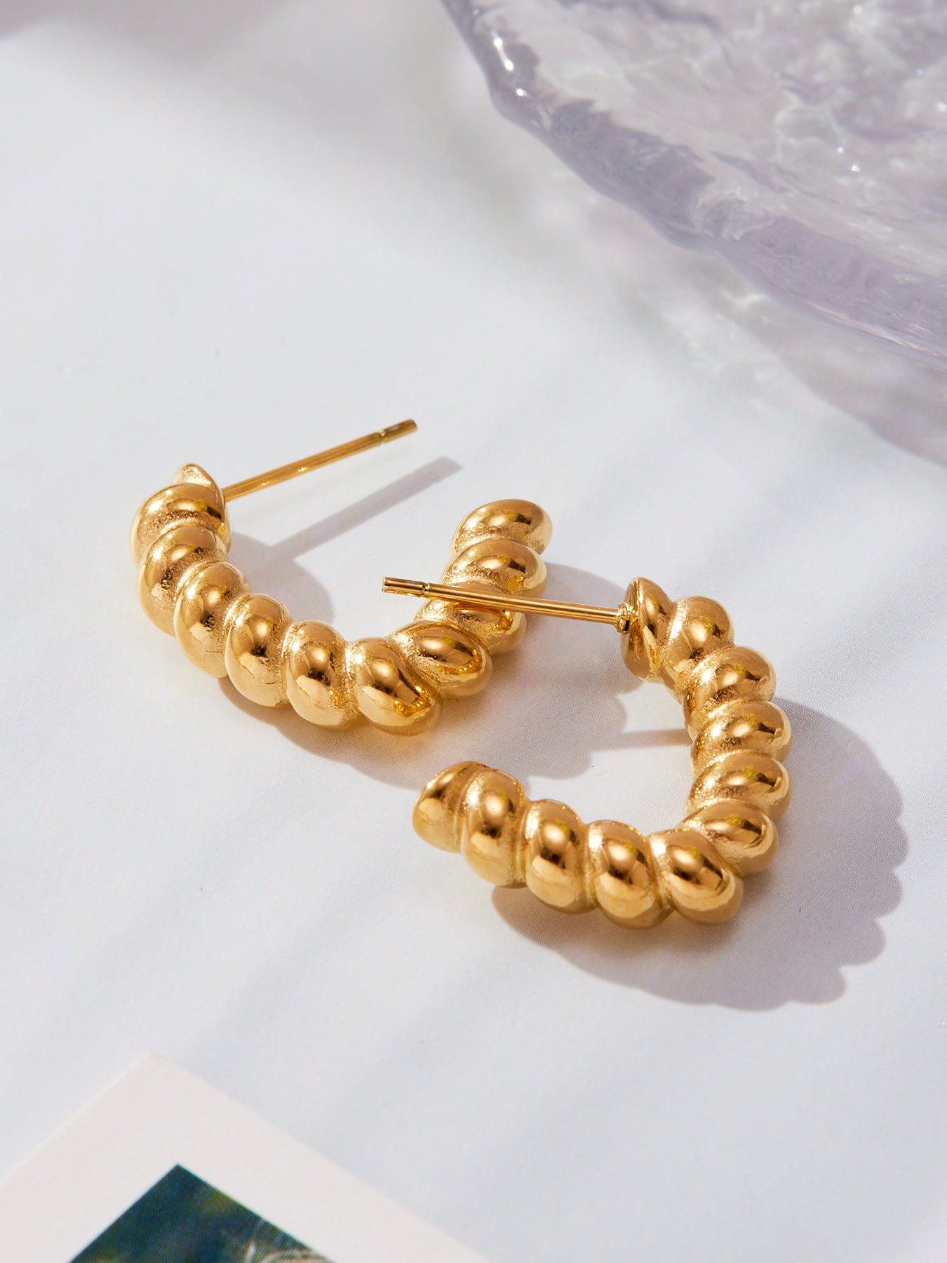 Twisted C-Shaped Hoop Earrings Stainless Steel Minimalist Chic Design – Gold & Two-Tone | WANTI Jewelry