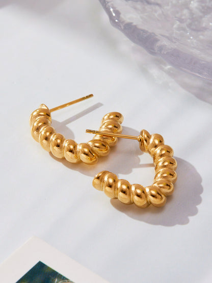 Twisted C-Shaped Hoop Earrings Stainless Steel Minimalist Chic Design – Gold & Two-Tone | WANTI Jewelry