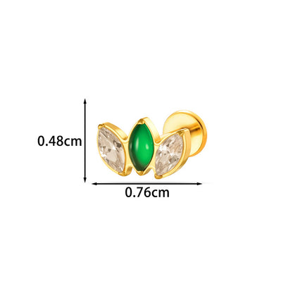 G23/F136 Titanium Marquise CZ Leaf Internal Thread Flat Back Piercing Jewelry – 7 Styles