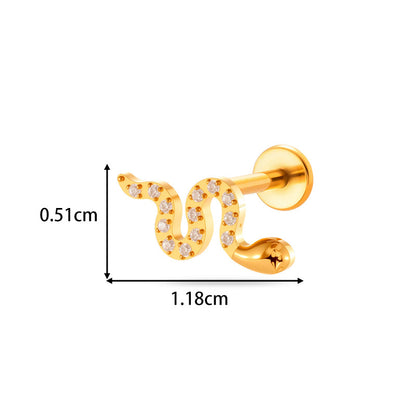 G23/F136 Titanium Heart & Snake Design Internally Threaded Lip Labret Studs | Zircon Piercing Jewelry for Cartilage, Helix, Tragus, and Lip