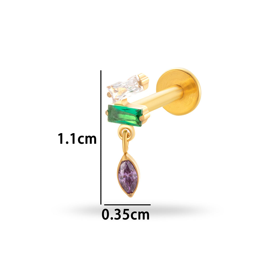 F136 Titanium Internally Threaded Zirconia Teardrop Cartilage Stud – Hypoallergenic Ear Piercing Jewelry