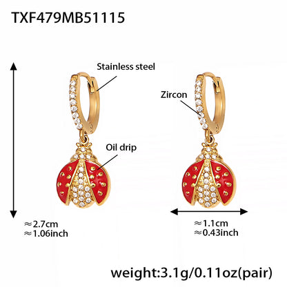 Ladybug Pendant Necklace & Earrings Bracelet Anklet Set – Stainless Steel Cute Lucky Beetle Jewelry