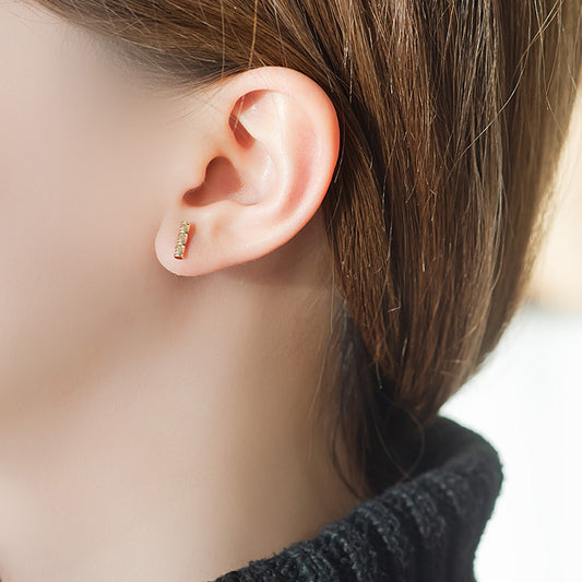 14K Solid Gold Geometric Shiny Piercing Studs – Hypoallergenic & Waterproof Earrings for Cartilage & Lobe