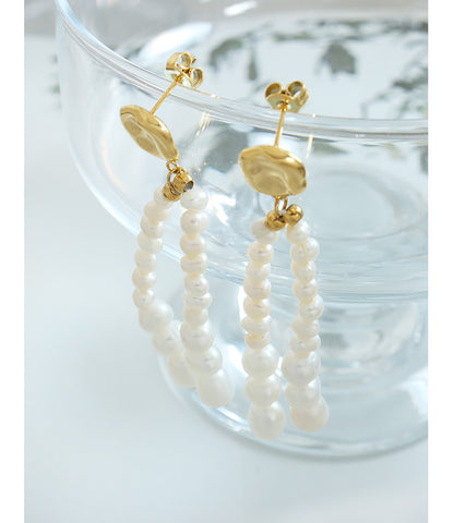 Oval Freshwater Pearl Earrings – Elegant Stainless Steel Statement Earrings for Women