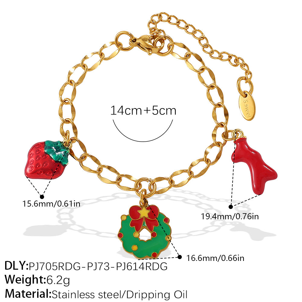 Christmas Collection – Gold Plated Stainless Steel Dripping Oil Pendant & Tassel Bracelet  Set