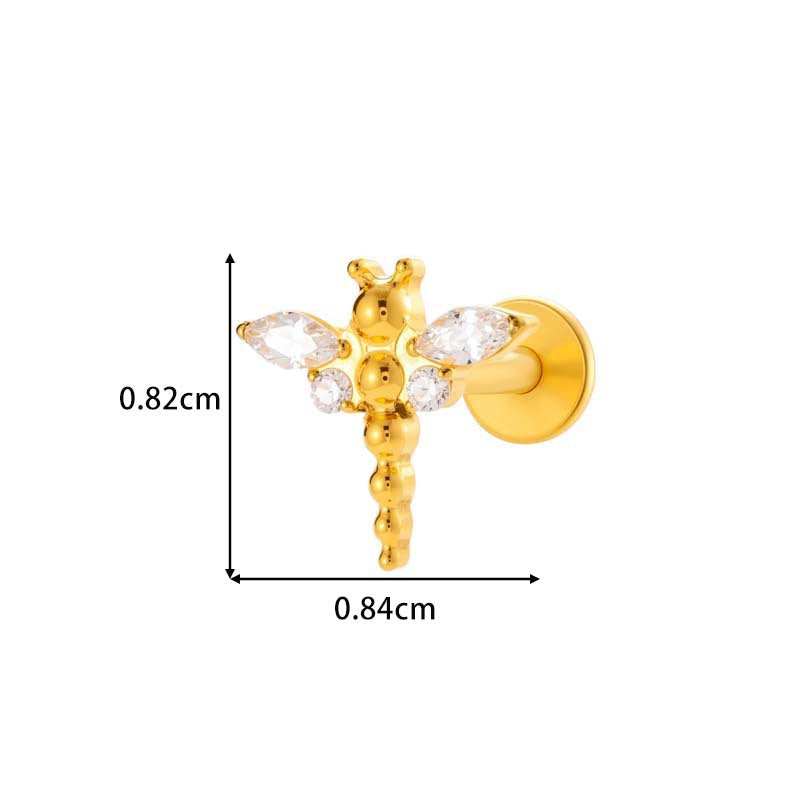 Titanium Screw‑In Flat‑Back Stud with Zircon – Hypoallergenic Piercing Jewelry