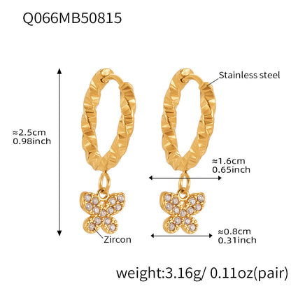 Butterfly Zircon Stackable Earrings Set – Stainless Steel Layered Hoop & Stud Combination | WANTI Jewelry