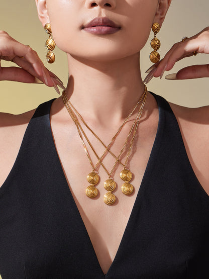 8-Shaped Twist Pendant Necklace & Stud Earrings Set - Gold Stainless Steel Jewelry