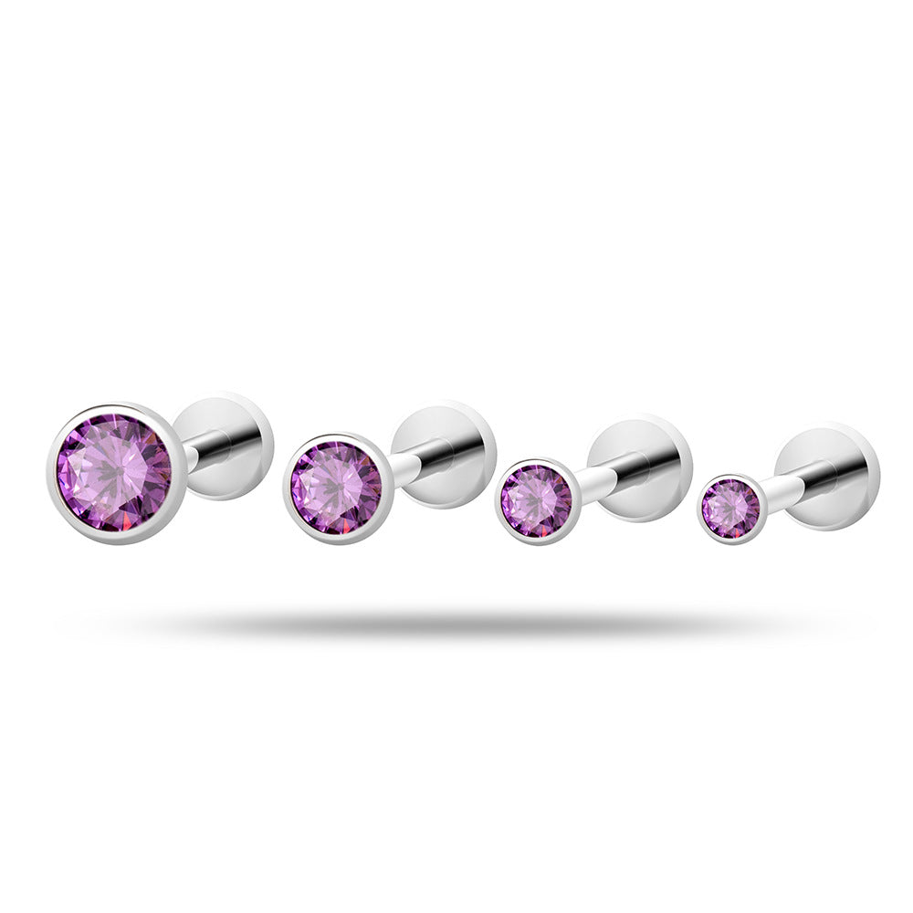 Titanium Flat Back Zircon Piercing Stud | Hypoallergenic Threaded Cartilage Earring