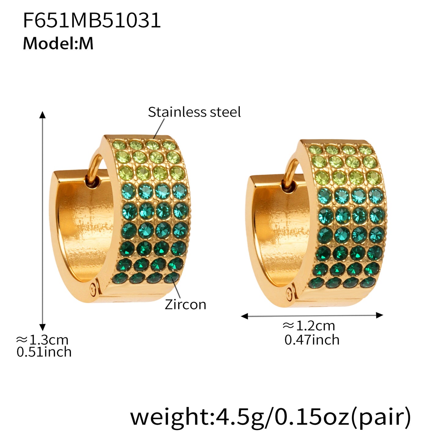 Stainless Steel Colorful Zircon Round Hoop Earrings Set – Modern Minimalist Retro Luxury Hoops