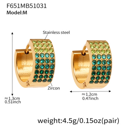 Stainless Steel Colorful Zircon Round Hoop Earrings Set – Modern Minimalist Retro Luxury Hoops