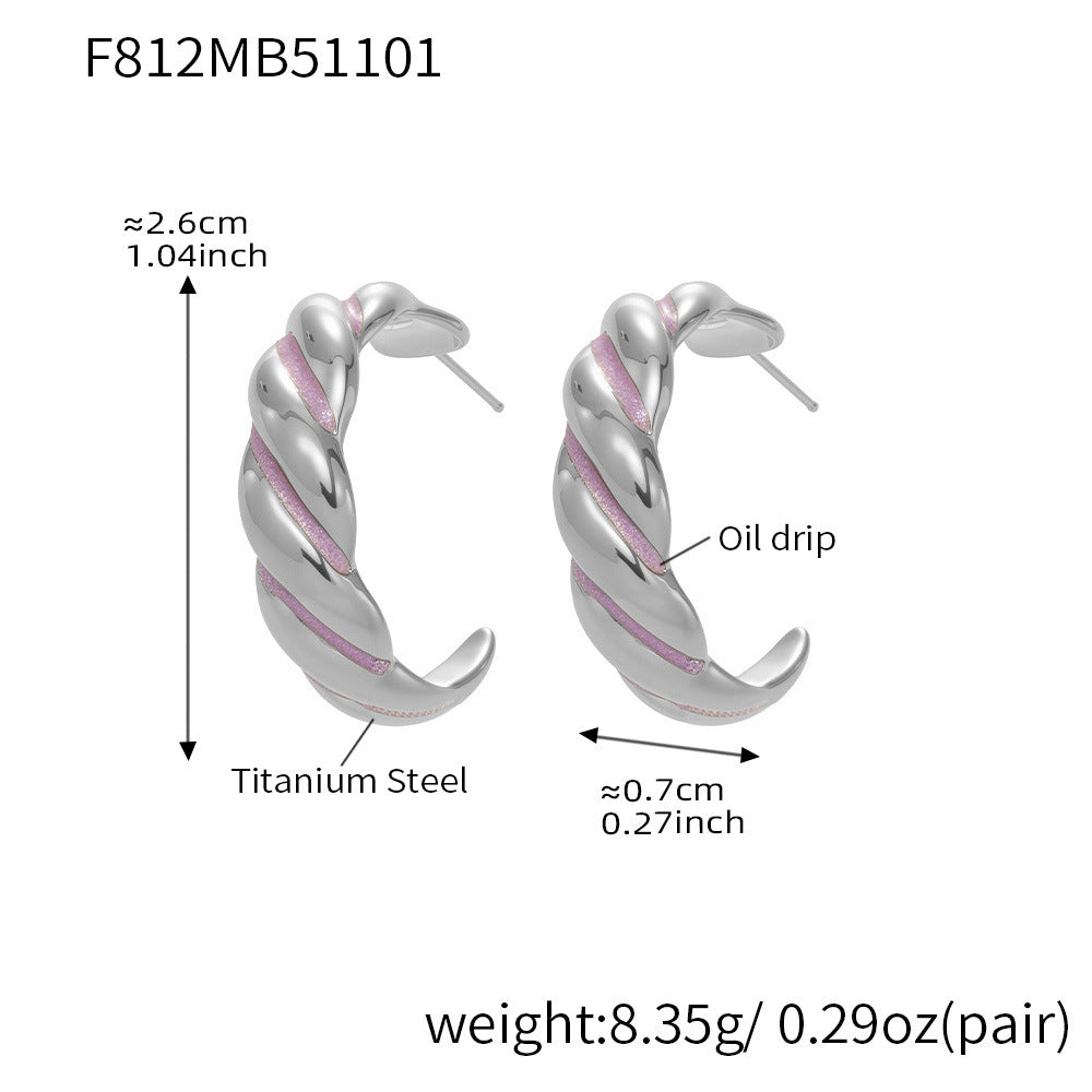 Stainless Steel Spiral Drop Earrings with Enamel Drip – Modern Colorful Twist Hoop Earrings for Women | WANTI Jewelry