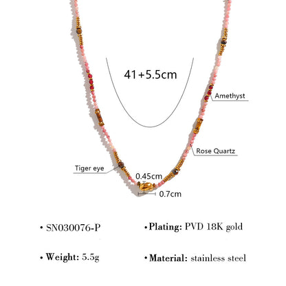 18K Gold Plated Titanium Steel Colored Bead Dopamine Necklace | Stylish Fashion Jewelry